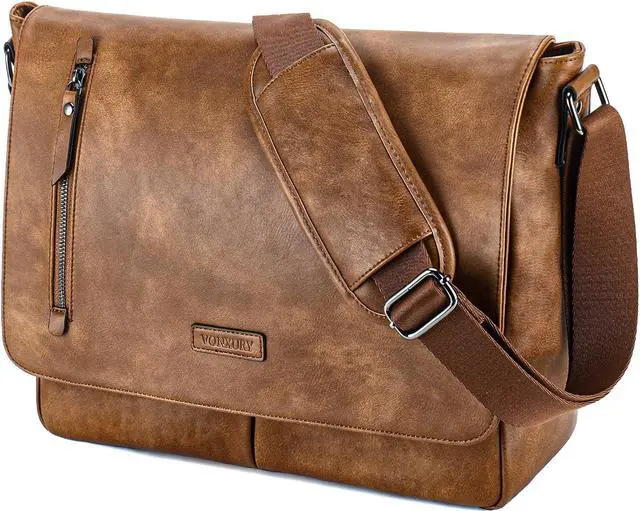 Main image of VX VONXURY Messenger Bag for Men, 14 Inch Laptop for Women,Small Canvas Leather Shoulder Bag for Work Bussiness