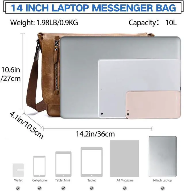 Alt view image 2 of 5 - VX VONXURY Messenger Bag for Men, 14 Inch Laptop for Women,Small Canvas Leather Shoulder Bag for Work Bussiness