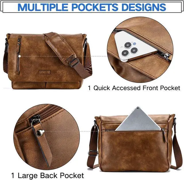 Alt view image 4 of 5 - VX VONXURY Messenger Bag for Men, 14 Inch Laptop for Women,Small Canvas Leather Shoulder Bag for Work Bussiness
