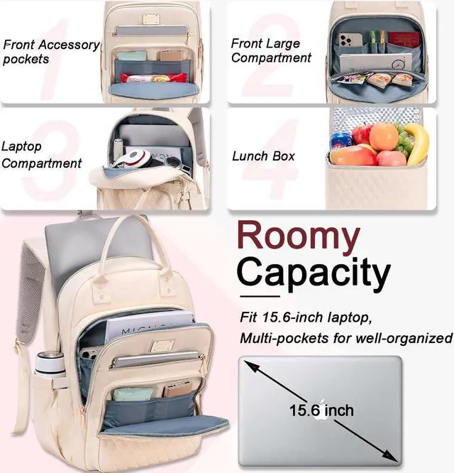 Alt view image 2 of 5 - Weitars Lunch Backpack for Women,15.6 Inch Laptop Backpack Travel Backpack for Women,Work Backpack,Teacher Nurse Backpack Insulated Lunch Bookbag Cooler Backpack