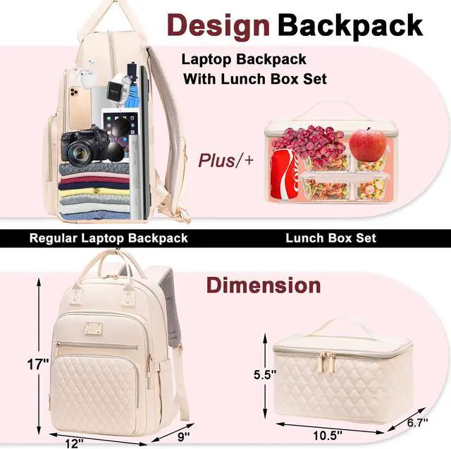 Alt view image 4 of 5 - Weitars Lunch Backpack for Women,15.6 Inch Laptop Backpack Travel Backpack for Women,Work Backpack,Teacher Nurse Backpack Insulated Lunch Bookbag Cooler Backpack