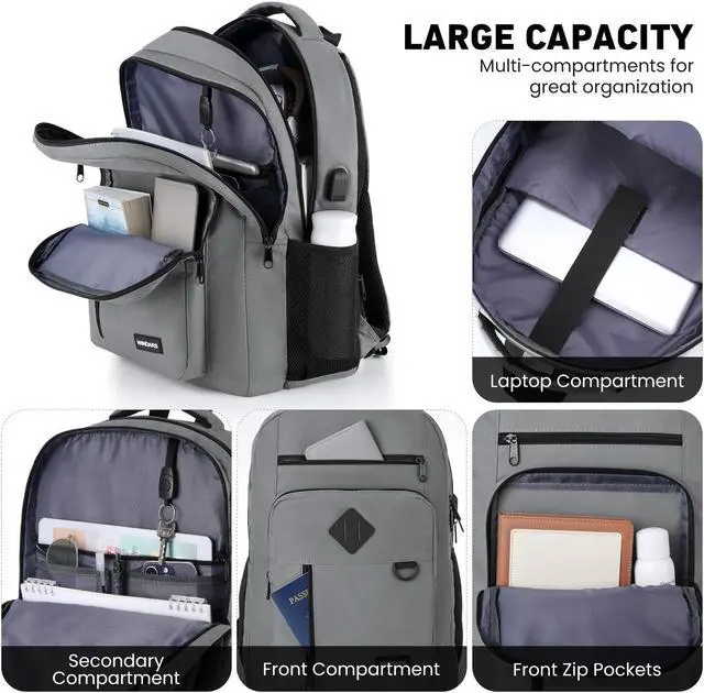 Alt view image 2 of 5 - WINDARS Backpack for Men and Women, Casual School Backpack Teen Boys and Girls Lightweight 17.3 Inch Laptop Bookbag with USB Charger for College Work Travel (Dark Gray)