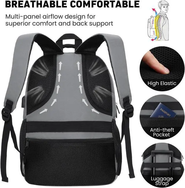 Alt view image 5 of 5 - WINDARS Backpack for Men and Women, Casual School Backpack Teen Boys and Girls Lightweight 17.3 Inch Laptop Bookbag with USB Charger for College Work Travel (Dark Gray)