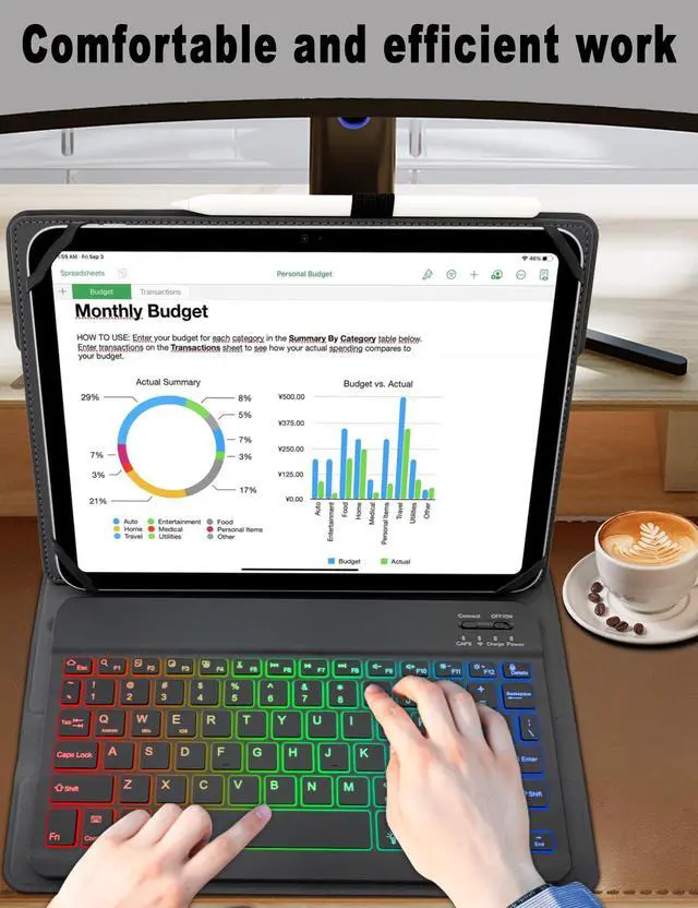 Alt view image 3 of 5 - XCHYTECHER Universal Tablet Keyboard Case for 9.7",10.1",10.2",10.5",10.9",11" Tablets, 7 Color Rainbow Backlit Removable Keypad with Pen Holder for Android 10.1 inch Tablet (Black)