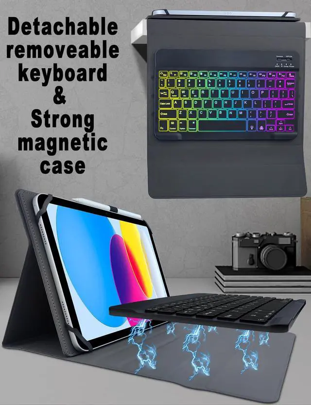 Alt view image 4 of 5 - XCHYTECHER Universal Tablet Keyboard Case for 9.7",10.1",10.2",10.5",10.9",11" Tablets, 7 Color Rainbow Backlit Removable Keypad with Pen Holder for Android 10.1 inch Tablet (Black)