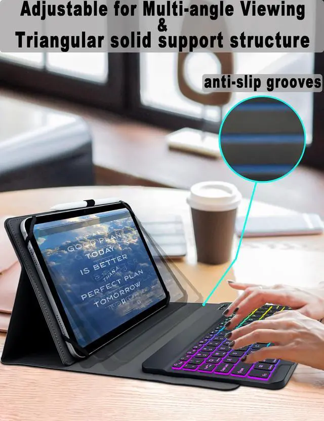 Alt view image 5 of 5 - XCHYTECHER Universal Tablet Keyboard Case for 9.7",10.1",10.2",10.5",10.9",11" Tablets, 7 Color Rainbow Backlit Removable Keypad with Pen Holder for Android 10.1 inch Tablet (Black)