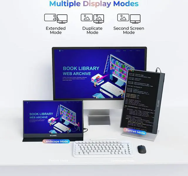 Alt view image 4 of 5 - WUAWE 16" Portable Monitor & Portable Gaming Monitor with Built-in Stand