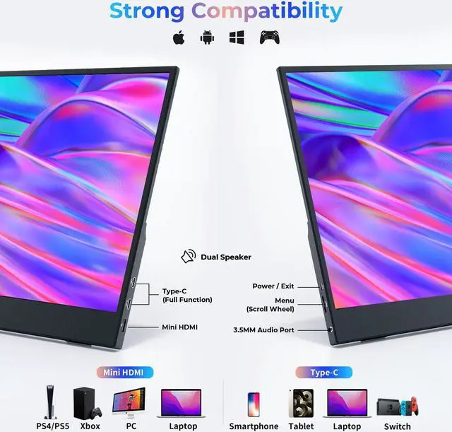 Alt view image 5 of 5 - WUAWE 16" Portable Monitor & Portable Gaming Monitor with Built-in Stand