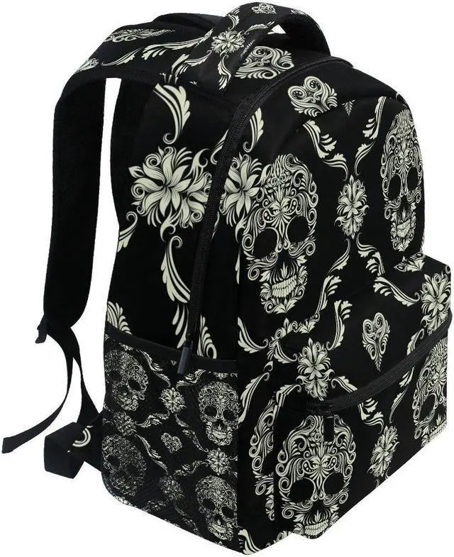 Alt view image 2 of 5 - ZZKKO Sugar Skull Day of the Dead Boys Girls School Computer Backpacks Book Bag Travel Hiking Camping Daypack