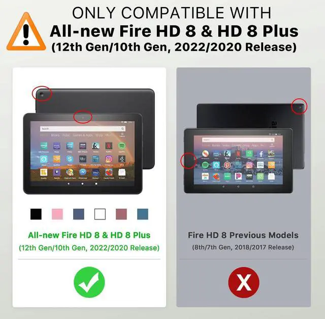 Alt view image 2 of 5 - MoKo Case Fits All-New Amazon Kindle Fire HD 8 & 8 Plus Tablet (12th Generation/10th Generation, 2024/2022/2020 Release) 8",Slim Folding Stand Cover with Auto Wake/Sleep, Red