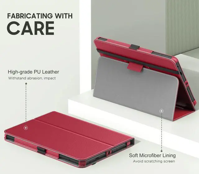 Alt view image 3 of 5 - MoKo Case Fits All-New Amazon Kindle Fire HD 8 & 8 Plus Tablet (12th Generation/10th Generation, 2024/2022/2020 Release) 8",Slim Folding Stand Cover with Auto Wake/Sleep, Red