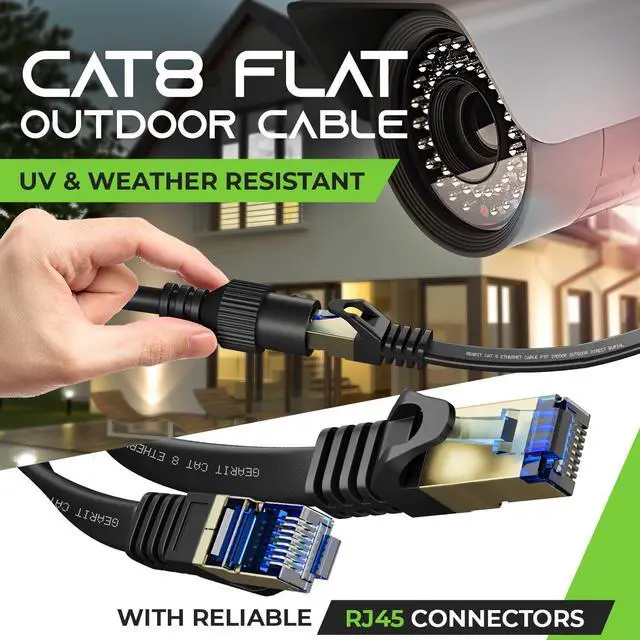 Alt view image 2 of 5 - GEARit Cat 8 Outdoor Flat Ethernet Cable (40ft, Black) Direct Burial Rated LLDPE Jacket - Indoor Cat8 Shielded FTP 2000Mhz 40Gbps High Speed Gaming Computer Network RJ45 Snagless Patch Cord Internet