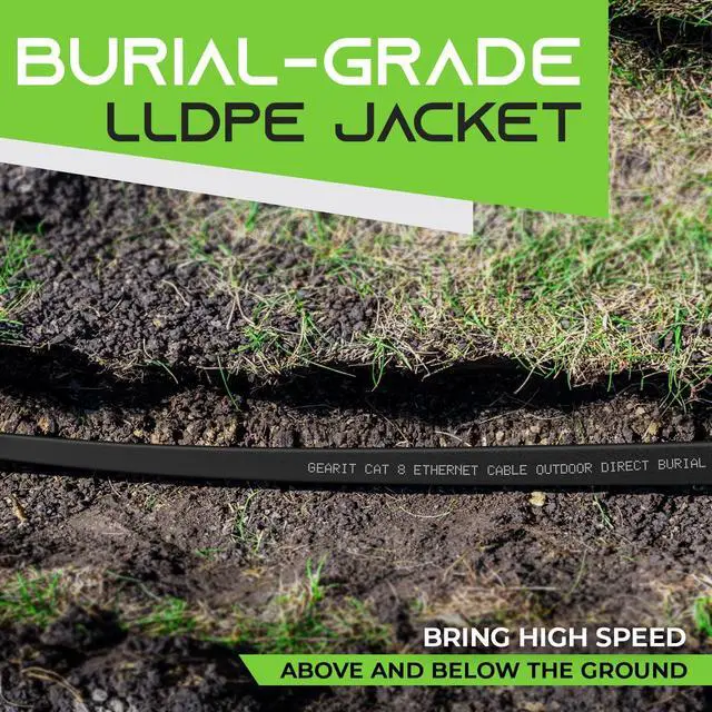 Alt view image 3 of 5 - GEARit Cat 8 Outdoor Flat Ethernet Cable (40ft, Black) Direct Burial Rated LLDPE Jacket - Indoor Cat8 Shielded FTP 2000Mhz 40Gbps High Speed Gaming Computer Network RJ45 Snagless Patch Cord Internet