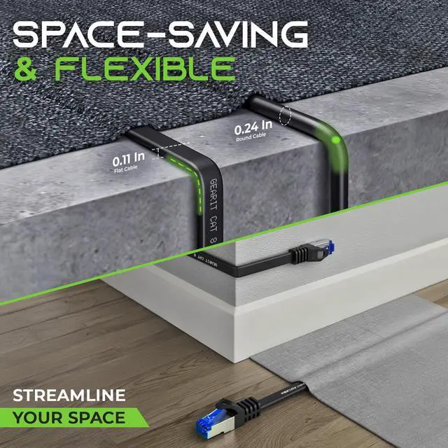 Alt view image 5 of 5 - GEARit Cat 8 Outdoor Flat Ethernet Cable (40ft, Black) Direct Burial Rated LLDPE Jacket - Indoor Cat8 Shielded FTP 2000Mhz 40Gbps High Speed Gaming Computer Network RJ45 Snagless Patch Cord Internet