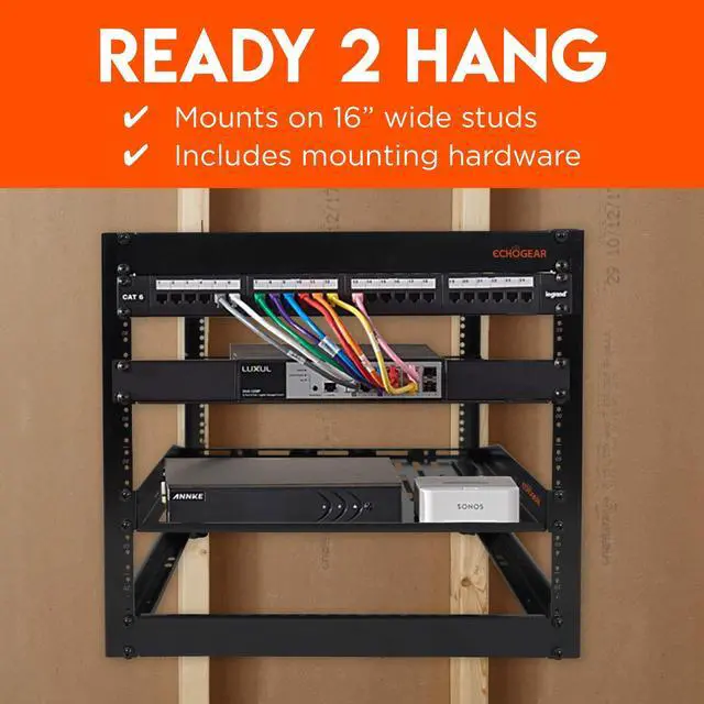 Alt view image 2 of 5 - ECHOGEAR 10U Network Rack - Wall Mountable Heavy Duty 4 Post Design Holds All Your Networking & AV Gear - Open Frame Design Includes 2 1U Vented Shelves & Mounting Hardware