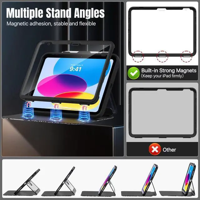 Alt view image 4 of 5 - MoKo for iPad 11-inch (A16) 11th Generation Case 2025/ iPad 10th Generation Case with Pencil Holder 2022 10.9 inch, Built-in Screen Protector Clear Back, Multi Angle Viewing Stand, Notebook Black