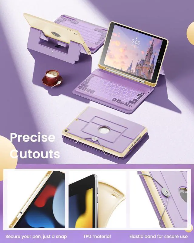 Alt view image 5 of 5 - INFILAND for iPad 9th Generation Case with Keyboard 10.2 Inch iPad 9th/8th/7th Gen, Folio Cover with Pencil Holder, 7-Color Backlight, Detachable Wireless Keyboard Case for Apple iPad, Lilac Purple