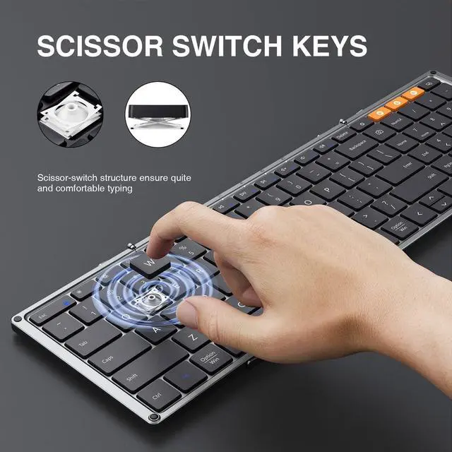 Alt view image 3 of 5 - ProtoArc Foldable Bluetooth Keyboard, XK01 Folding Wireless Portable Keyboard with Numeric Keypad, Full-Size Travel Keyboard for iPad Tablet Smartphone Laptop PC Windows iOS Android, Space Gray