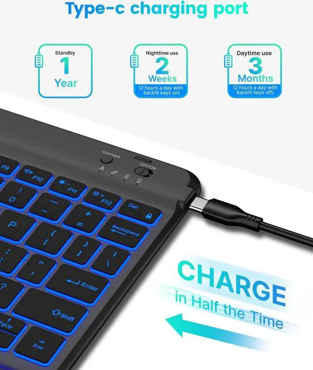 Alt view image 5 of 5 - typecase Folio Keyboard Case for iPad 10th Generation 2022 (10.9"), 7-Color Backlit, Magnetic Wireless Detachable, Thin & Light, Pencil Holder, Black