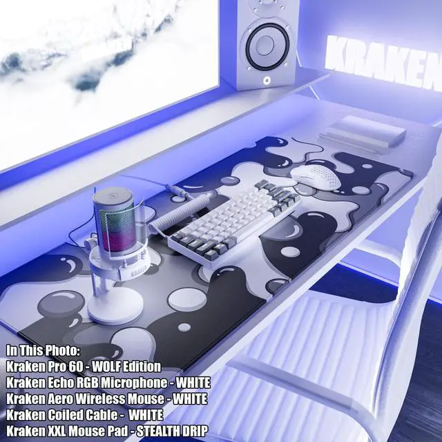 Alt view image 2 of 4 - Kraken XXL Drip Black & White Mouse Pad Gaming Mousepad + Kraken Echo RGB Gaming Microphone
