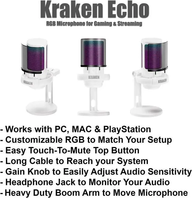 Alt view image 4 of 4 - Kraken XXL Drip Black & White Mouse Pad Gaming Mousepad + Kraken Echo RGB Gaming Microphone