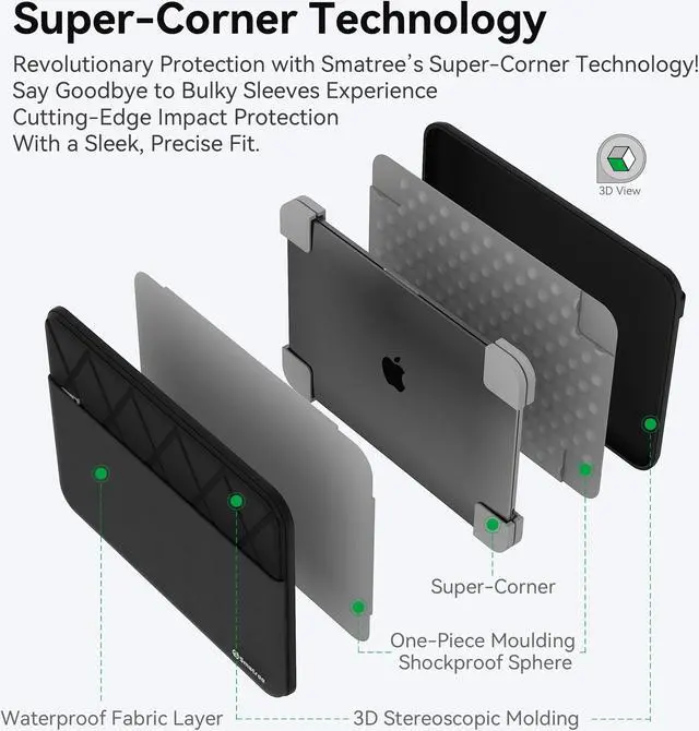 Alt view image 3 of 5 - Smatree 13 inch Laptop Sleeve for 13.6 inch MacBook Air M4 2025/2024 M3 A3113/2022 M2 A2681, for MacBook Pro M2 2022/M1 2020-2016 A2338, MacBook Air M1 2020-2018, Laptop Case with Pocket (EA21)