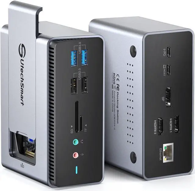 Main image of UtechSmart Docking Station with SSD Enclosure,15 in 1 Triple Monitors USB C Docking Station Hard Drive,Compatible with macOS&Windows (2*HDMI,DP, PD3.0,SD/TF,RJ45,Audio&Micro,USB Ports)