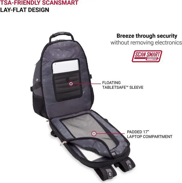 Alt view image 5 of 5 - SwissGear 1900 Scansmart TSA 17 Laptop Backpack, Grey/Black, 19-Inch