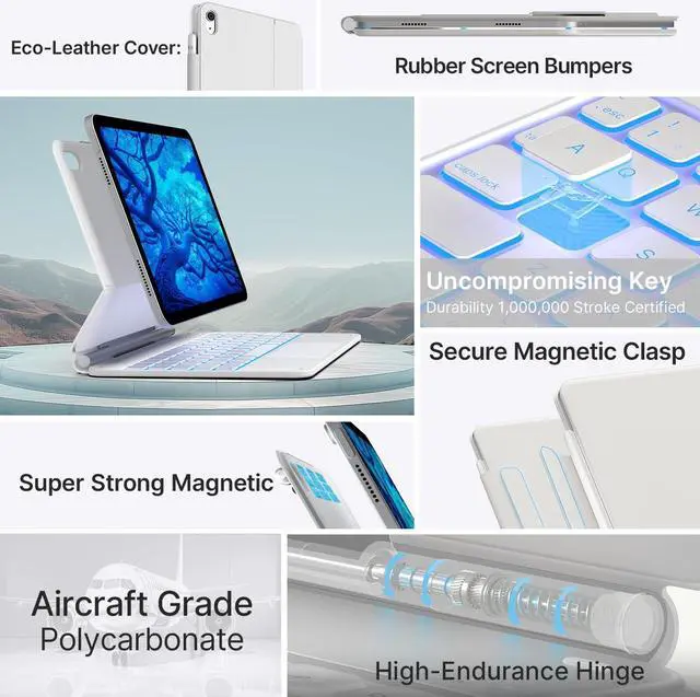 Alt view image 4 of 5 - typecase Edge Keyboard Case for iPad 10th Generation 10.9" (2022) - Magnetic Keyboard Case with Multi-Touch Trackpad, 11 Colors Backlight, Pencil Holder, Slim & Lightweight - White
