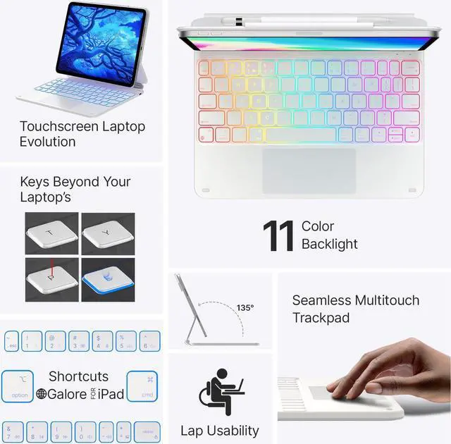 Alt view image 3 of 5 - typecase Edge Keyboard Case for iPad 10th Generation 10.9" (2022) - Magnetic Keyboard Case with Multi-Touch Trackpad, 11 Colors Backlight, Pencil Holder, Slim & Lightweight - White