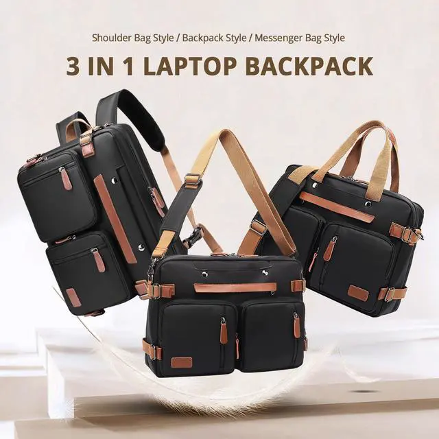 Alt view image 3 of 5 - MOLNIA 15.6 inch Laptop Backpack for Men Women,3 in 1 Briefcases For Men,Messenger Bag Laotop Bag Computer Bags For Work College Travel, Black