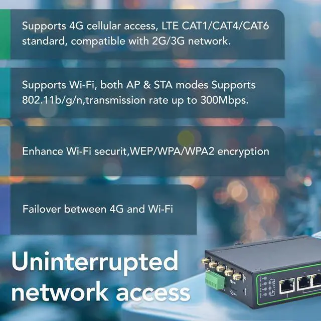Alt view image 5 of 5 - InHand Networks IR315, Industrial IoT 4G LTE VPN Router, 300Mbps Cellular + Wi-Fi, Dual SIM Cards Slots,5 Ethernet Port, Din-Rail Mounted, Support AT&T, T-Mobile & Verizon (LTE CAT 6 & Serial Port)