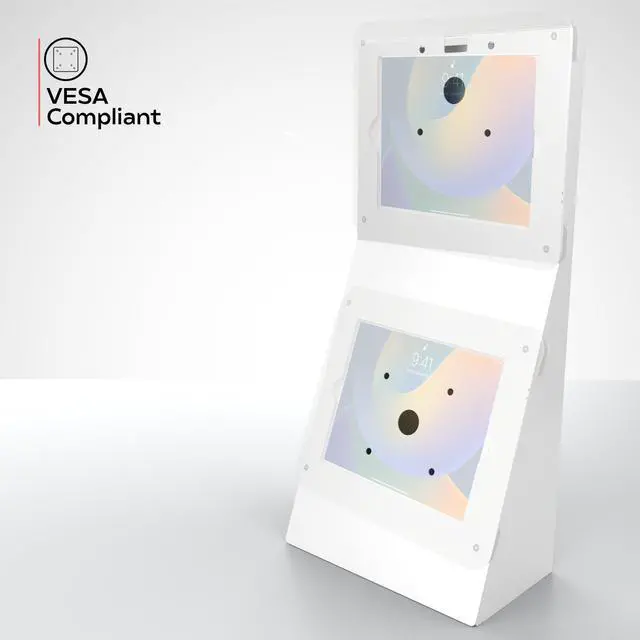 Alt view image 3 of 5 - Dual Tablet Enclosure Mount  CTA Dual Acrylic Enclosure Desk Mount with Storage Compartment for iPad Air 11" M2 (2024) - iPad Pro 11" M4 (2024) & More - White (PAD-2VDMWA)