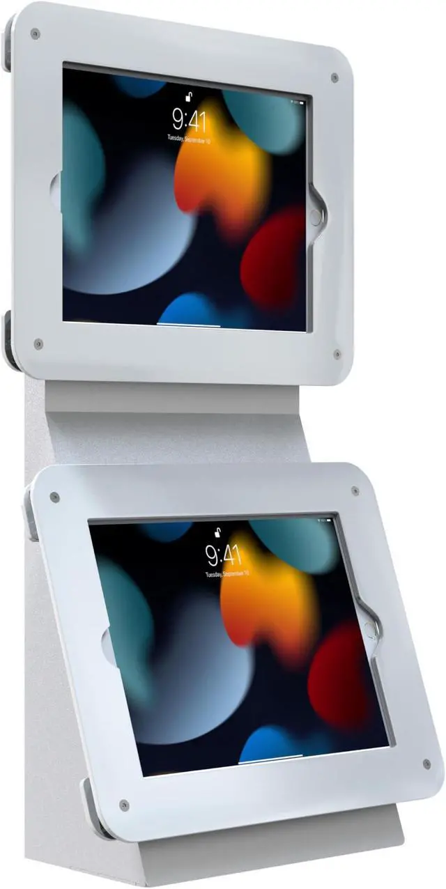 Main image of Dual Tablet Enclosure Mount  CTA Dual Acrylic Enclosure Desk Mount with Storage Compartment for iPad Air 11" M2 (2024) - iPad Pro 11" M4 (2024) & More - White (PAD-2VDMWA)