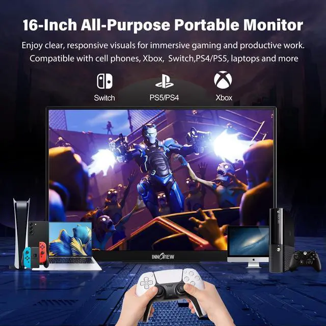 Alt view image 4 of 5 - InnoView 16" 2K 240Hz Portable Monitor, 133% sRGB Portable Gaming Monitor Laptop Monitor Built-in 180deg Adjustable Stand Type-C HDMI IPS Eye Care External Second Screen for PS4 PS5 Switch Xbox PC