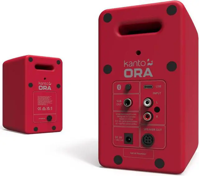 Alt view image 4 of 5 - Kanto ORAMR 100W Powered Reference Desktop Computer Speakers with Bluetooth 5.0 and USB-C Input | Bi-Amplified | 100 Hz Automatic Crossover | Reference Quality Sound | Pair | Red