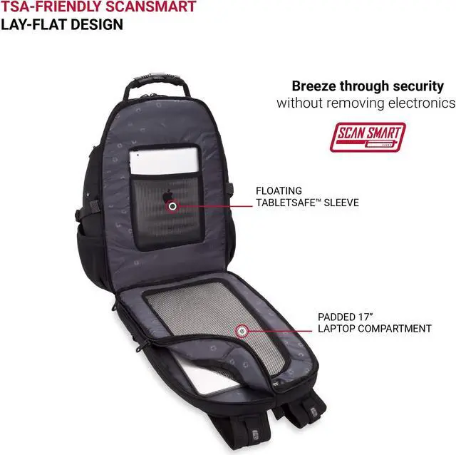 Alt view image 5 of 5 - SwissGear 1900 Scansmart TSA 17 Laptop Backpack, Black/Black, 19-Inch