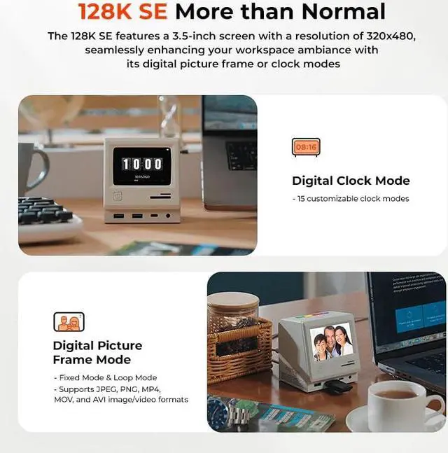 Alt view image 4 of 5 - RayCue 128K SE Docking Station Triple Monitor, Digital Clock/Photo Frame,13-in-1 USBC Dock Triple 4K Display for MacBook Windows, 3 HDMI, USB C Data, Ethernet, Audio, 5 USBA Ports, 45W Power Adapter