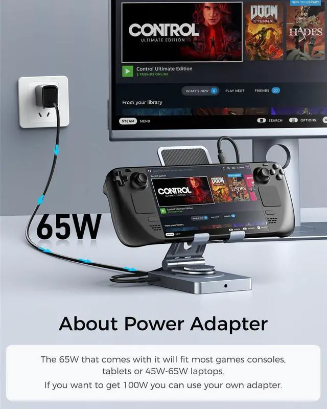 Alt view image 3 of 5 - Versatile USB C Docking Station for iPad, 11-in-1 with SD TF 4.0 Reader, 4K@60Hz HDMI, RJ45, Audio, USB A, USB C, Rotatable Dock for Tablet, iPad/Pro, Steam Deck, ROG Ally, Legion Go, with 65W Adapter