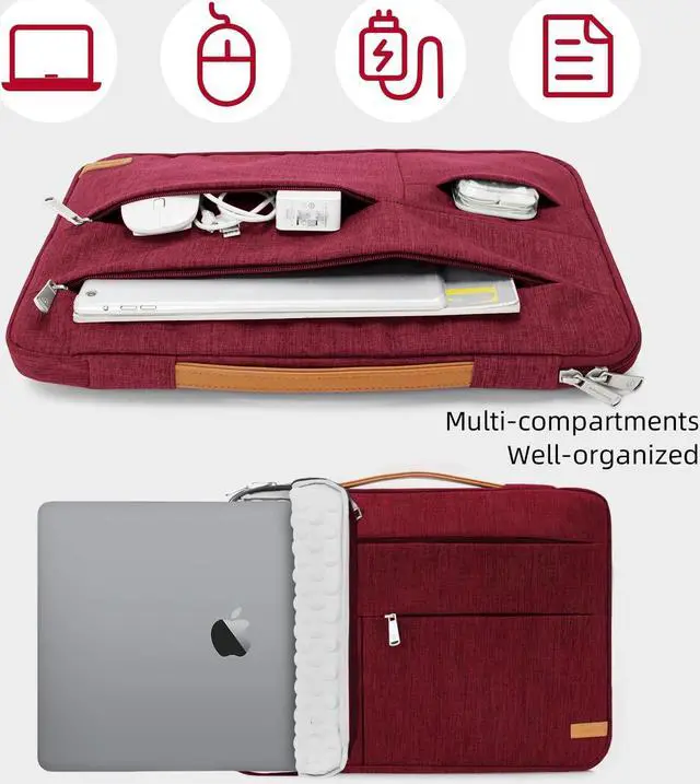 Alt view image 5 of 5 - KINGSLONG 13.3 inch Laptop Sleeve Bag, Slim Shockproof Handbag, Computer Carrying Case Cover Compatible with MacBook Air/Pro,Acer Asus Dell HP Red