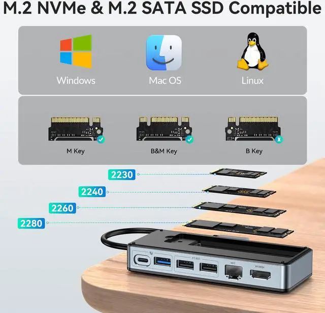 Alt view image 4 of 5 - Yottamaster USB C Hub with 4TB M.2 NVMe SSD Enclosure, 8 Ports USB C HUB Adapter 10Gbps USB 3.2 Gen2, 4K@60Hz HDMI, 100W PD, Ethernet for Windows, Mac [Diskless] - YM28PR