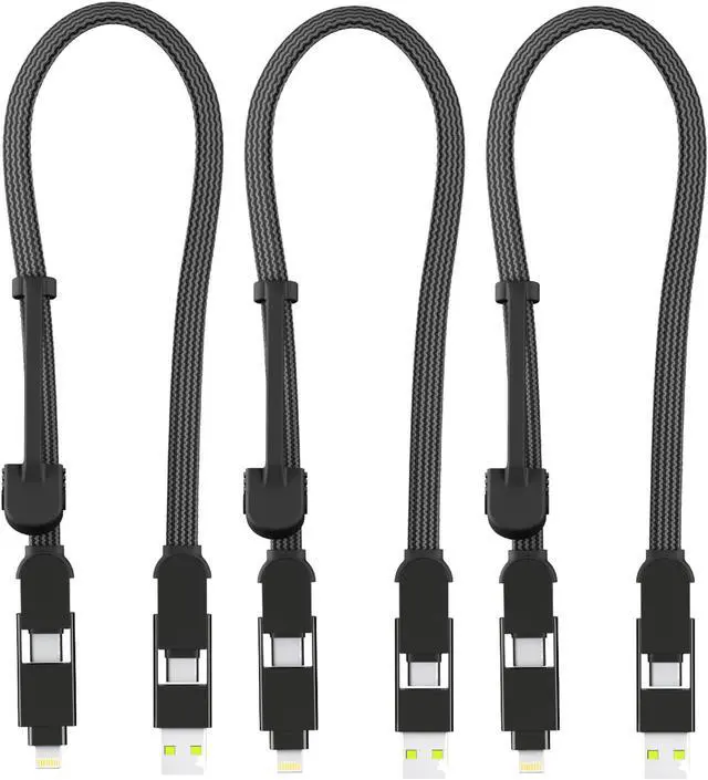 Main image of Rolling Square inCharge XL 6-in-1 Multi Charging Cable, (3X Pack) Portable USB and USB-C Cable 100W Ultra-Fast Charging, 1 Ft/0.3m, Black