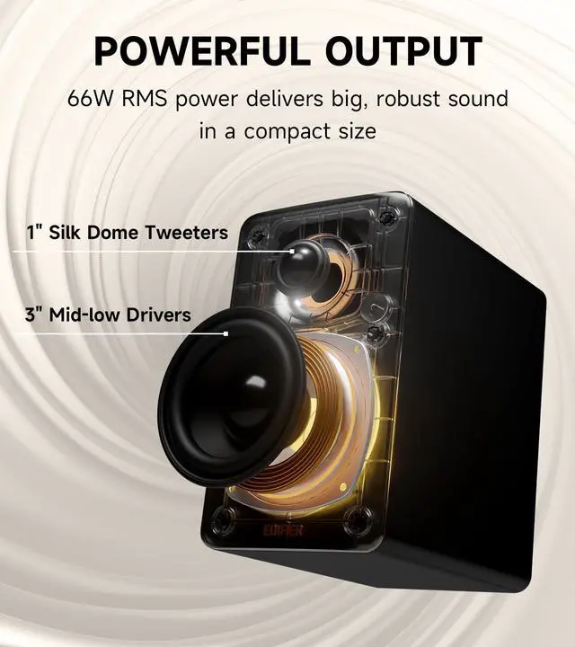 Alt view image 3 of 5 - Edifier M60 Multimedia Speaker Bluetooth 5.3, 66W RMS, Hi-Res Audio & Hi-Res Wireless Audio, LDAC,3" Mid Bass & 1" Tweeter, USB-C & Aux Inputs, Compact Desktop Speaker - Black