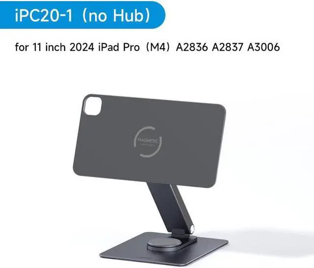 Alt view image 2 of 5 - Hagibis Magnetic iPad Stand, 360° Rotatable Adjustable Tablet Holder Foldable Aluminium Alloy Mount for iPad Pro M4 2024(iPC20-1)