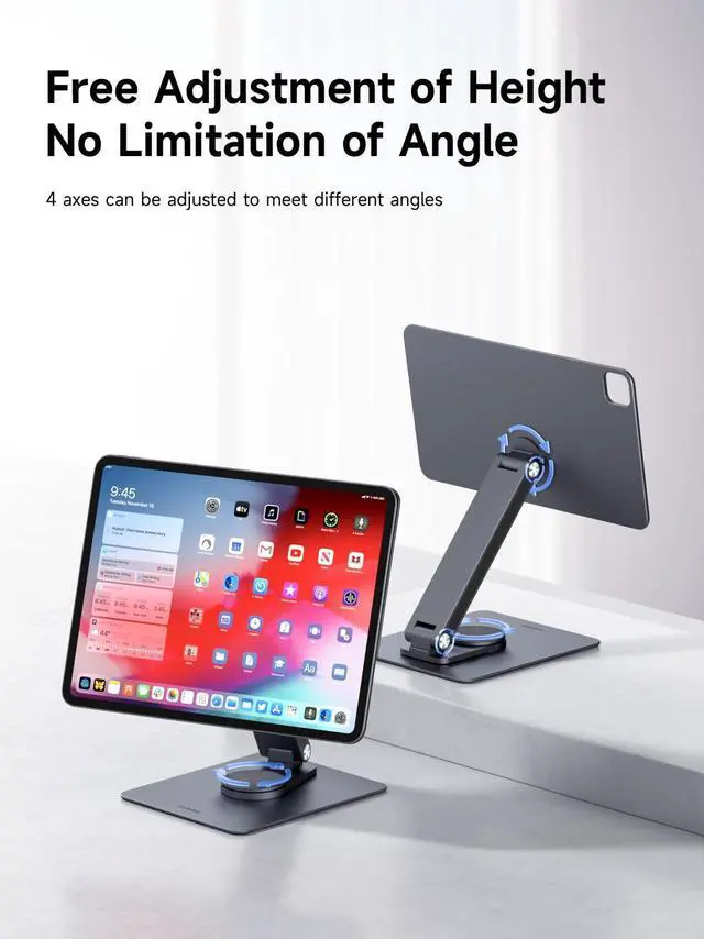 Alt view image 4 of 5 - Hagibis Magnetic iPad Stand, 360° Rotatable Adjustable Tablet Holder Foldable Aluminium Alloy Mount for iPad Pro M4 2024(iPC20-1)