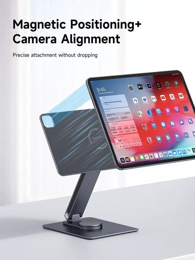 Alt view image 3 of 5 - Hagibis Magnetic iPad Stand, 360° Rotatable Adjustable Tablet Holder Foldable Aluminium Alloy Mount for iPad Pro M4 2024(iPC20-1)