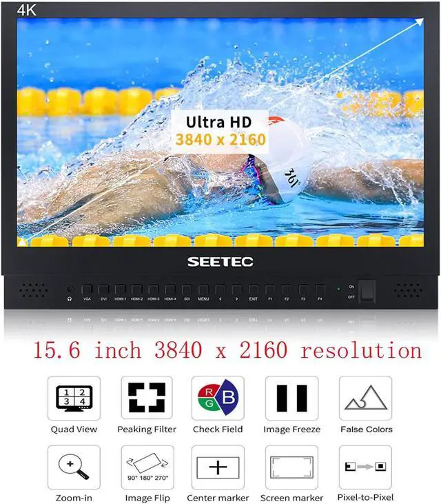 Alt view image 2 of 5 - SEETEC 15.6" 4K156-9HSD Broadcast Monitor with IPS UHD 3840x2160 4xHDMI Quad Split Display 3G SDI VGA DVI for Professional Live Event Post Production Director Film Camera Field