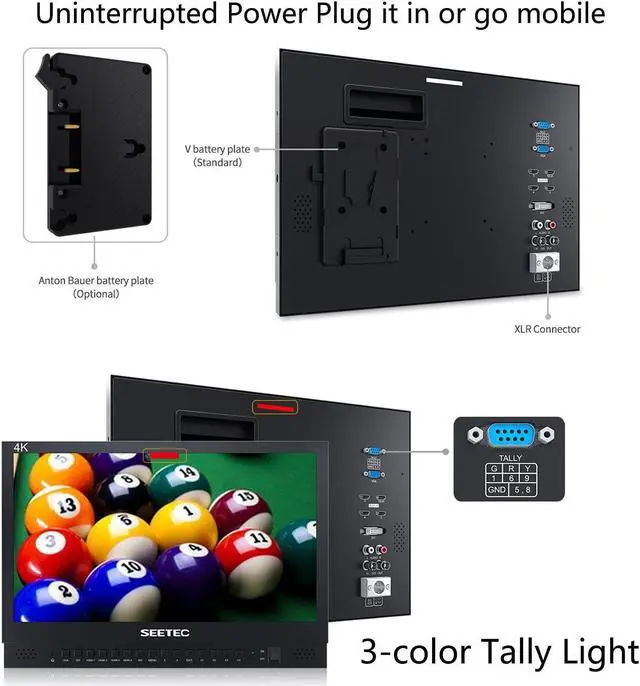 Alt view image 5 of 5 - SEETEC 15.6" 4K156-9HSD Broadcast Monitor with IPS UHD 3840x2160 4xHDMI Quad Split Display 3G SDI VGA DVI for Professional Live Event Post Production Director Film Camera Field