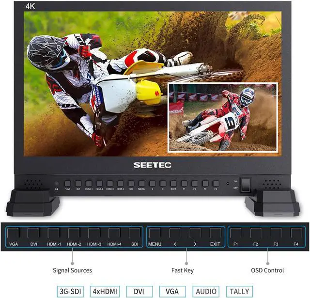 Alt view image 4 of 5 - SEETEC 15.6" 4K156-9HSD Broadcast Monitor with IPS UHD 3840x2160 4xHDMI Quad Split Display 3G SDI VGA DVI for Professional Live Event Post Production Director Film Camera Field