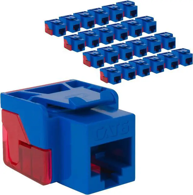 Main image of ICC CAT6 Keystone Jack with Inline IDC No Pair Split Wiring (Easier Termination) UL Listed PoE++ TAA Compliant for Wall Plate or Patch Panel, Works with JackEasy Termination Tool, Blue, 25 Pack